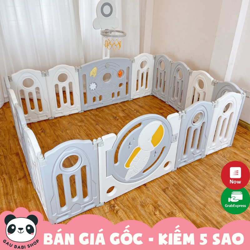 [XẢ KHO GIÁ SỐC - HÀNG MỚI] Quây cũi nhựa bản nâng cấp mới nhất siêu dày hình phi hành gia 9BABY màu xám