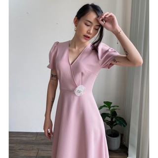 ĐẦM CỔ V ĐẮP CHÉO ĐÍNH HOA - D1136