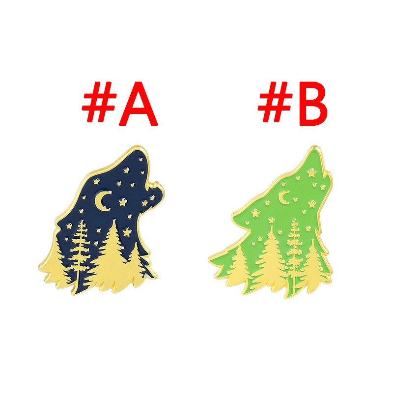 Ghim Cài Áo Hình Đầu Sói/Mặt Trăng/Ngôi Sao/Xanh Lá Thiên Nhiên Dễ Thương