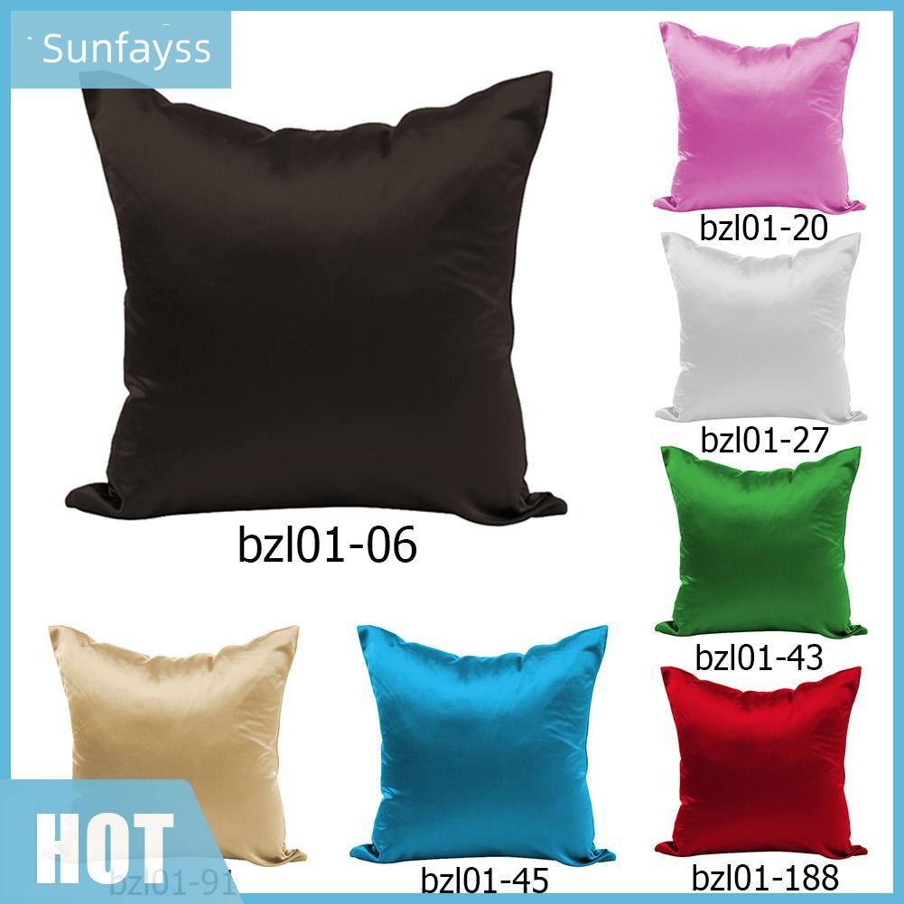 Simple Satin Silk Solid Color Throw Pillow Case Sofa Waist Cushion Cover