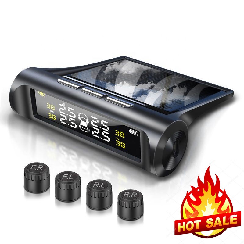 ▥☢Cảm biến áp suất lốp xe hơi, màn hiển thị LCD, sạc năng lượng mặt trời hoặc usb,cảnh báo tiếng khi quá mất