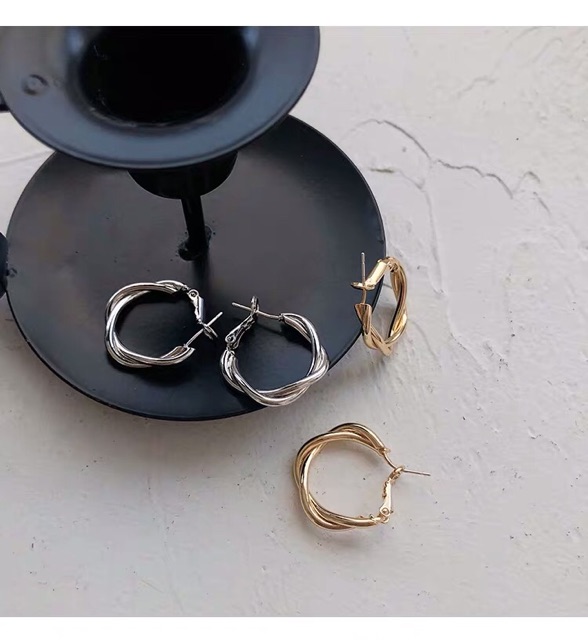 Bông tai khuyên tai tròn xoắn hợp kim đường kính 2.4cm