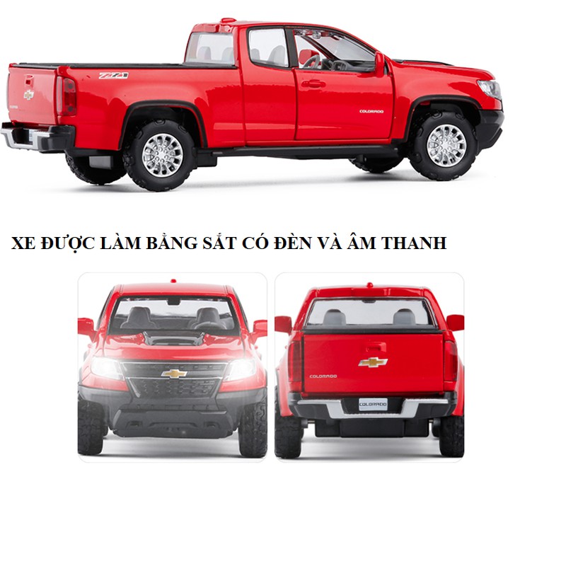 Xe mô hình ô tô Chevrolet colorado tỉ lệ 1:32 bằng kim loại, xe chạy cót mở full các cửa , xe có đèn và âm thanh