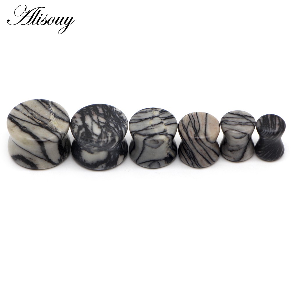 Alisouy Set 2 Khuyên Nong Tai Bằng Đá Hữu Cơ Tự Nhiên 6mm-16mm