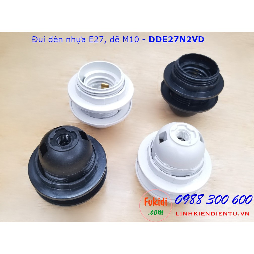 Đui đèn nhựa E27 có vòng kẹp chóa đèn, đế gắn phi 10mm màu trắng và đen - DDE27N2VT, DDE27N2VD | BigBuy360 - bigbuy360.vn