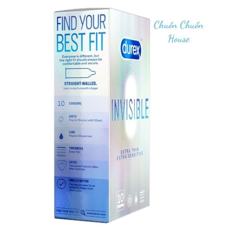 Bao Cao Su Durex Invisible Siêu Mỏng, An Toàn, Uy Tín Hộp 10c BCS Chính Hãng