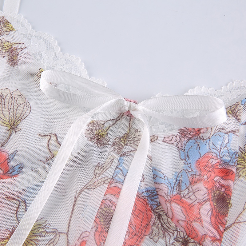 Áo Tank Top Cổ Vuông In Họa Tiết Hoa Thắt Nơ Xinh Xắn Thời Trang Cho Nữ