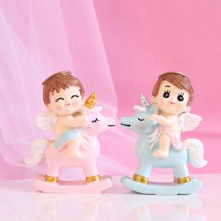 Trang trí em bé cưỡi kì lân xanh