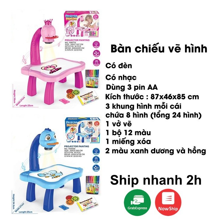 Bàn học vẽ có đèn chiếu thông minh, gồm 28 hình vẽ khác nhau, đèn bàn học vẽ phù hợp với cả bé trai và bé gái