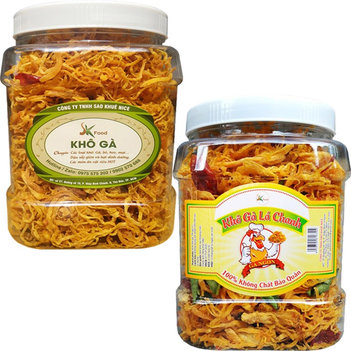 COMBO 1KG - KHÔ GÀ LÁ CHANH VÀ KHÔ GÀ BƠ TỎI HIỆU SK FOOD