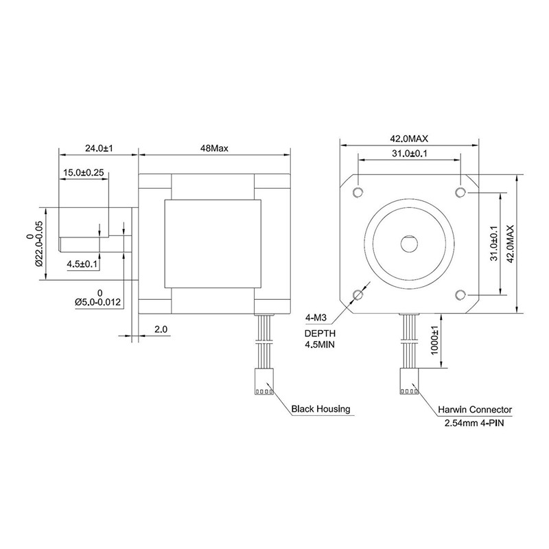 Động Cơ Bước Nema 17 Động Cơ Bước 48mm Nema17 Motor 42bgh 2a 4-std (17Hs19-2004S1) Motor 1m Cho Máy In 3d Cnc Xyz