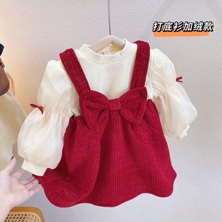 Váy yếm nhung đỏ cho bé gái- váy đỏ tết cho bé siêu xinh