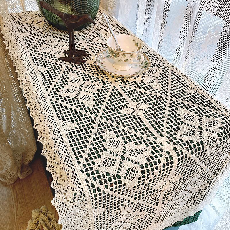 Khăn Trải Bàn Vải Cotton Lanh Dệt Kim Kiểu Retro Mỹ Dễ Thương