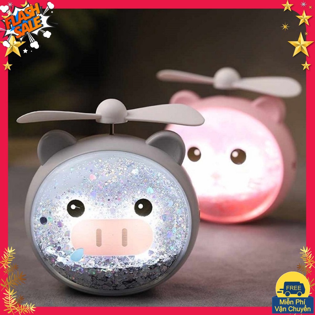 Quạt Sạc USB Cầm Tay Mini Hình Đầu Thú Cute Có Đèn Led