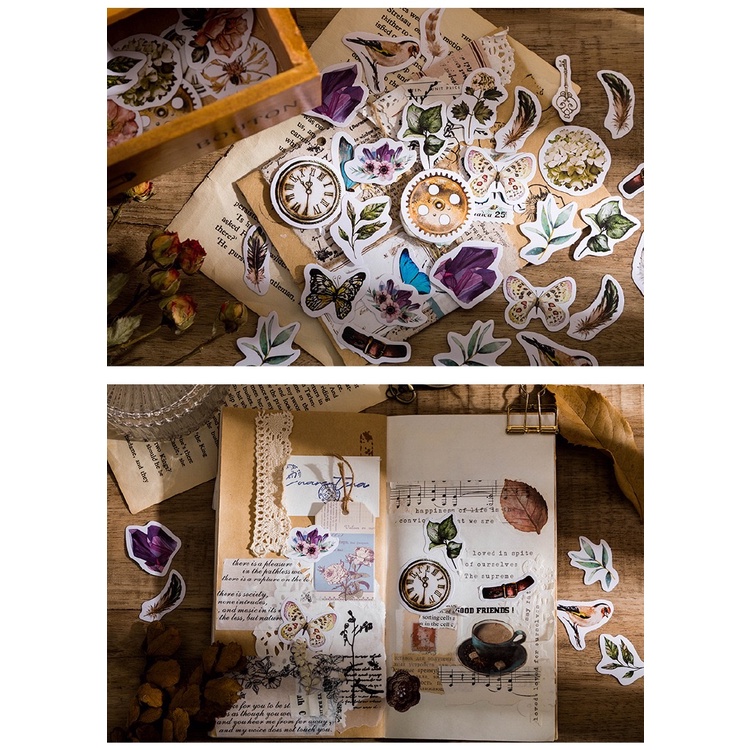 Bộ sticker/ Hình dán Hoạ Tiết Hoa &amp; Chim Cổ Điển (45 Hình)