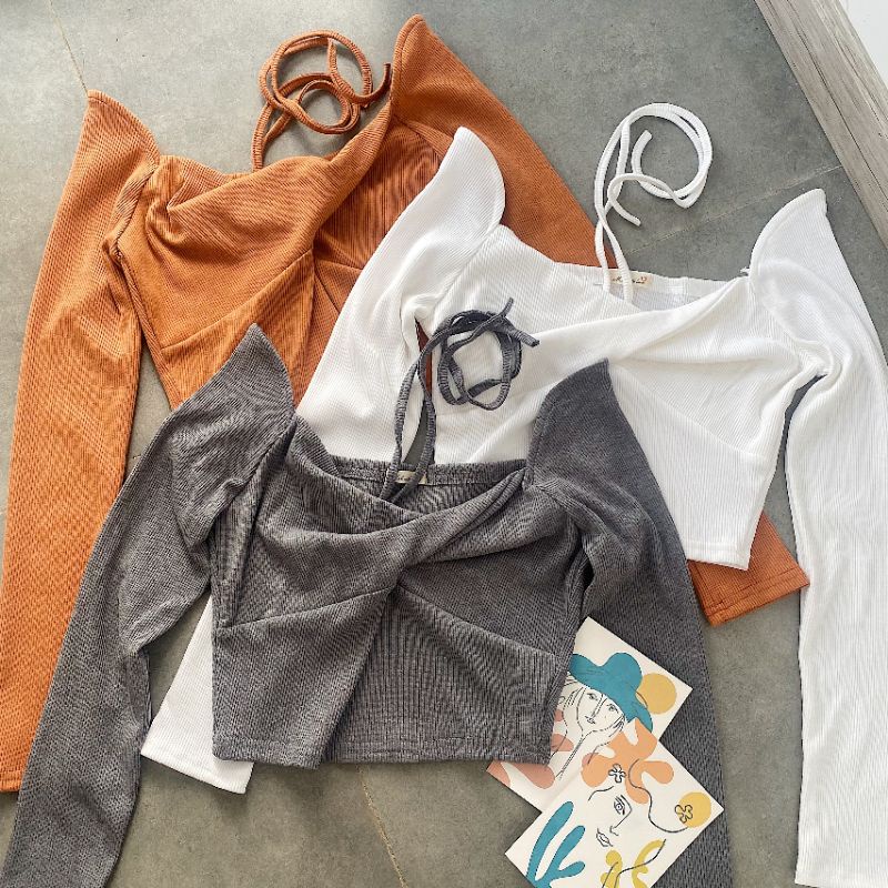 Áo tay dài xoắn ngực ba màu