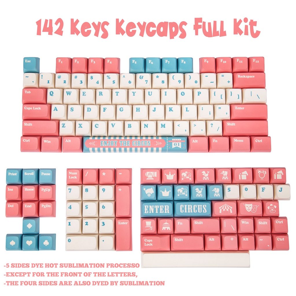 PBT XDA Cấu hình Keycaps tùy chỉnh 142 Phím Đặt ANSI Layout Keycaps Bộ cho Gateron Kailh Cherry MX Công tắc bàn phím cơ