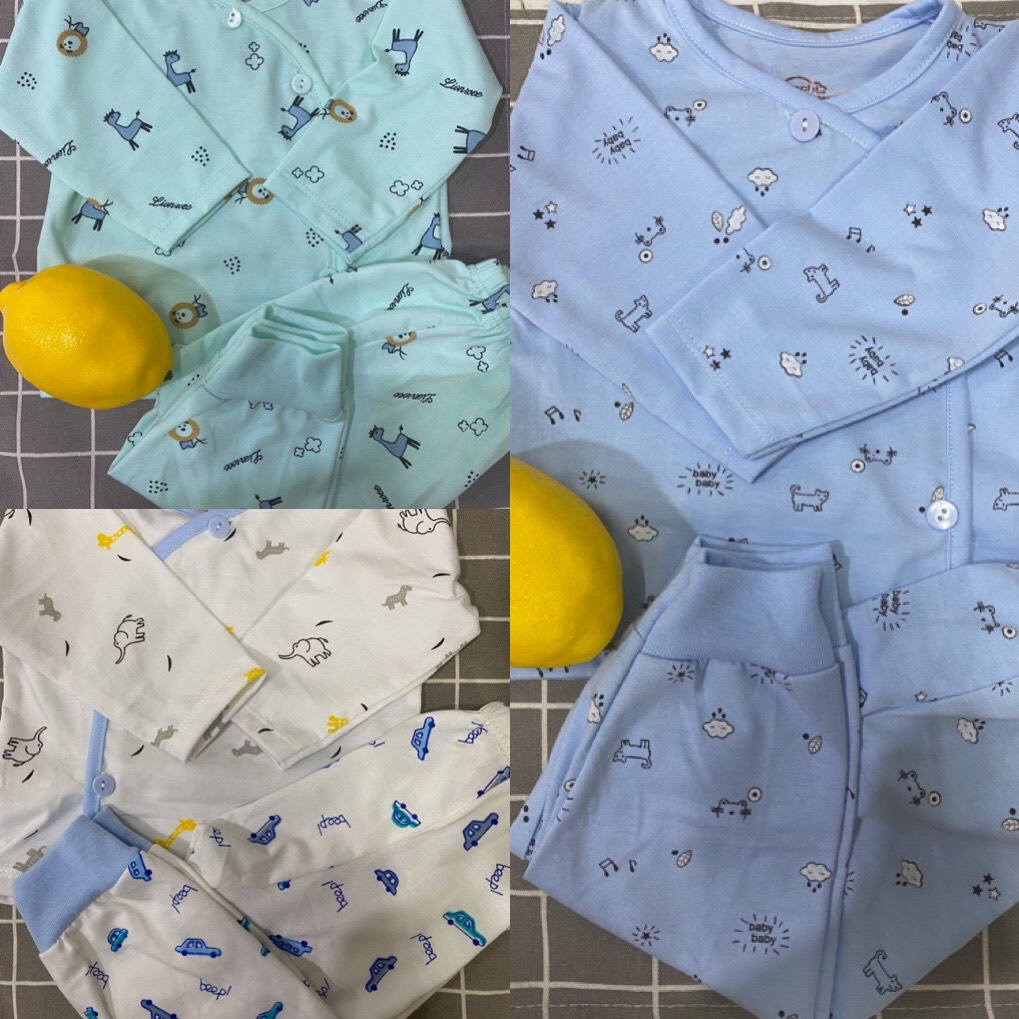 Bộ đồ dài tay chất cotton siêu mềm mịn Unchi cho bé sơ sinh từ 3-9kg