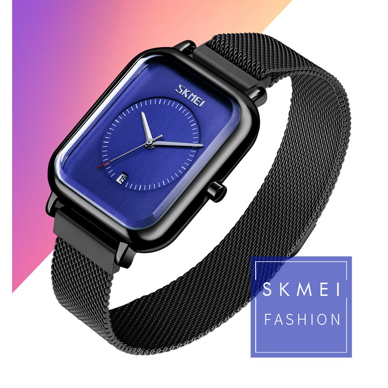 Đồng Hồ Quartz Mặt Vuông Dây Thép Không Gỉ Skmei