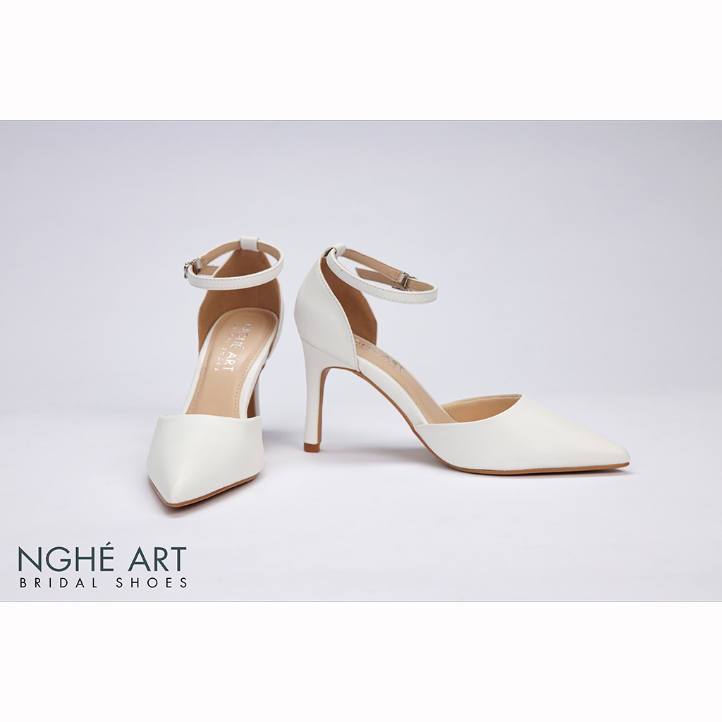 Giày cưới Nghé Art basic quai hậu 9 phân 340 trắng