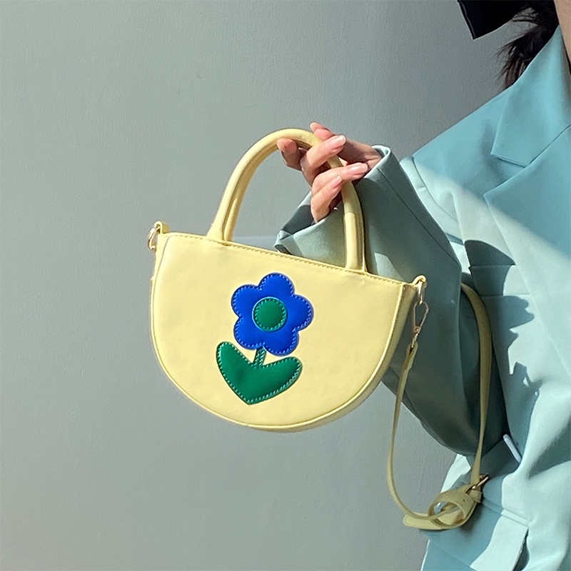 Túi Đeo Chéo Hình Bán Nguyệt Họa Tiết Hoa Màu Vàng Tương Phản 2022 Thời Trang Xuân Hè Cho Nữ