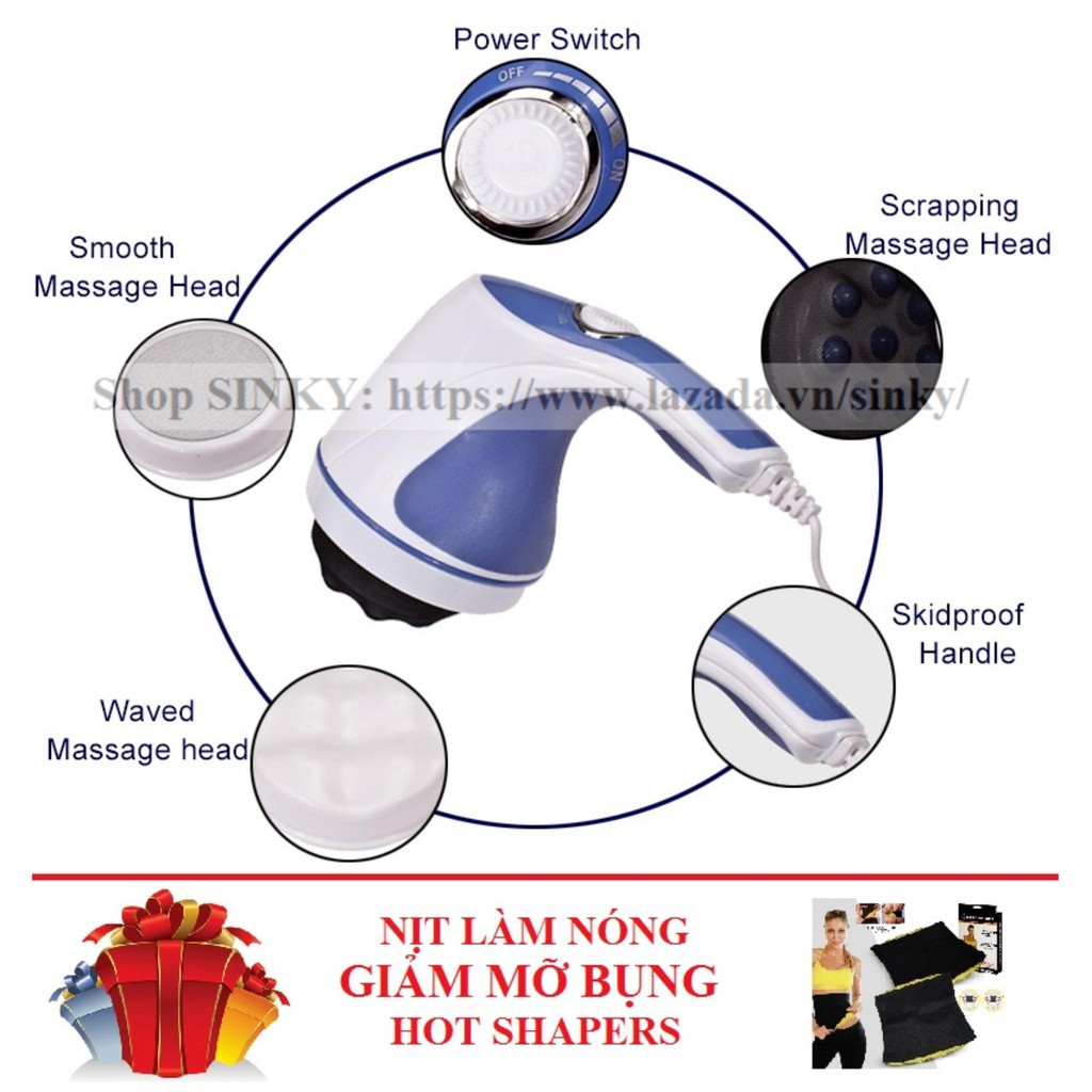 Máy massage cầm tay Relax & Spin Tone (3 đầu massage) + Tặng 1 đai giảm mỡ bụng HOT SHAPERS Mhàng nhiều L