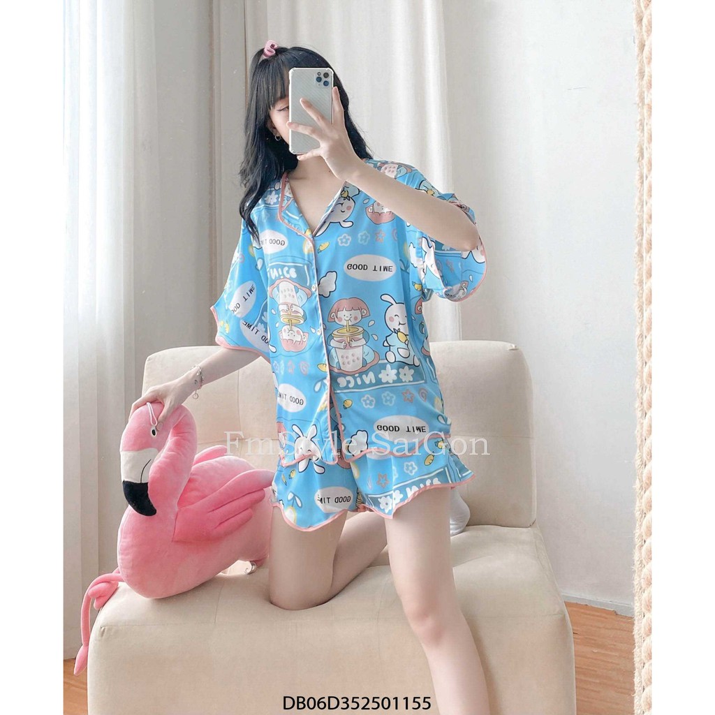 Bộ ngủ áo tay ngắn in hình + quần ngắn viền sóng ullzang thời trang nữ FMStyle SaiGon 21DB07D351701 | BigBuy360 - bigbuy360.vn