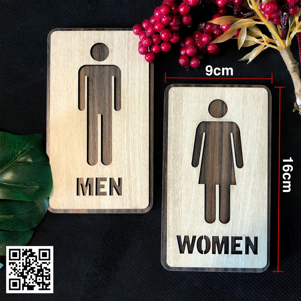 Bộ bảng toilet (Men, Women) gỗ dán tường kích thước 16x9cm