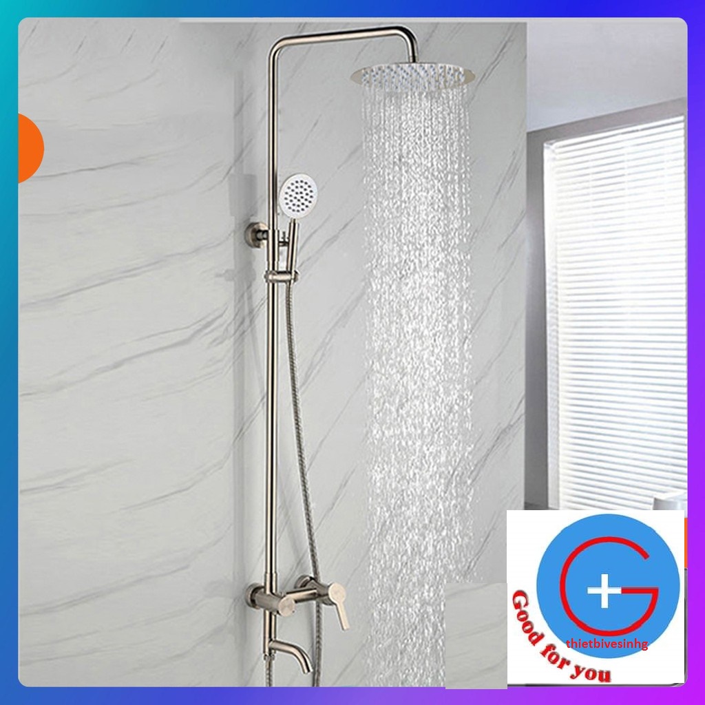 Bộ sen cây tắm nóng lạnh  inox sus 304 tròn lệch (Bảo hành toàn quốc 2 năm), vòi sen tăng áp