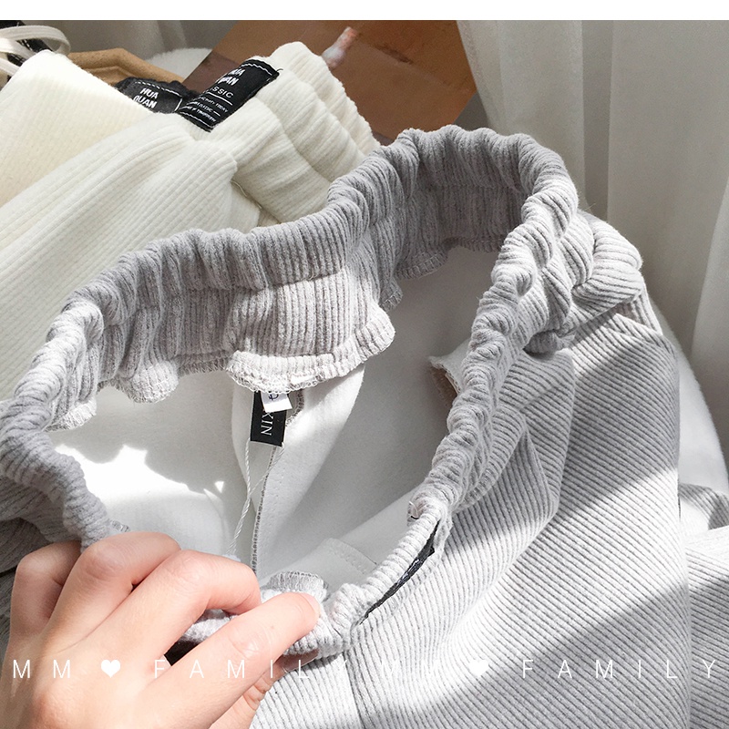 Quần jogger nữ ống rộng nỉ nhung tăm cạp cao ống rộng dáng hàn quốc