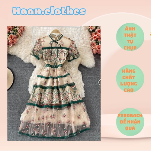 Đầm dạ tiệc thanh lịch đủ size thêu ren mix xanh siêu xinh