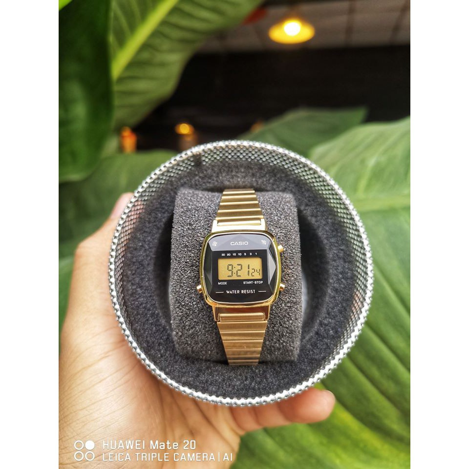 Đồng Hồ Nữ Casio LA670WGAD-1DF Dây Mạ Vàng - Mặt Vuông Đính Kim Cương Tự Nhiên - Bảo