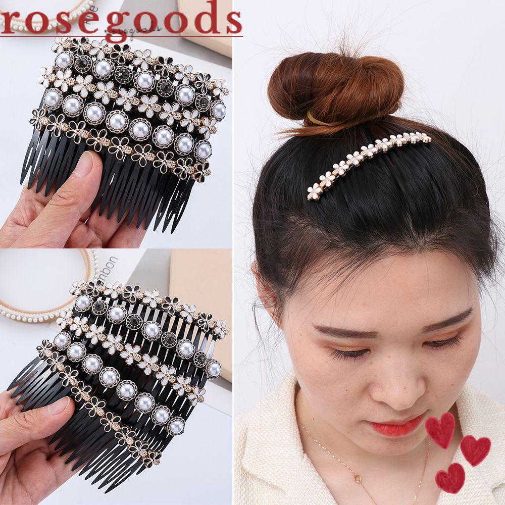 ☆Hoa Hồng☆ Cài Tóc Hình Hoa Đính Ngọc Trai 20 Răng Cho Bé Gái|Kẹp Tóc Đính Nút Thời Trang Cho Nữ