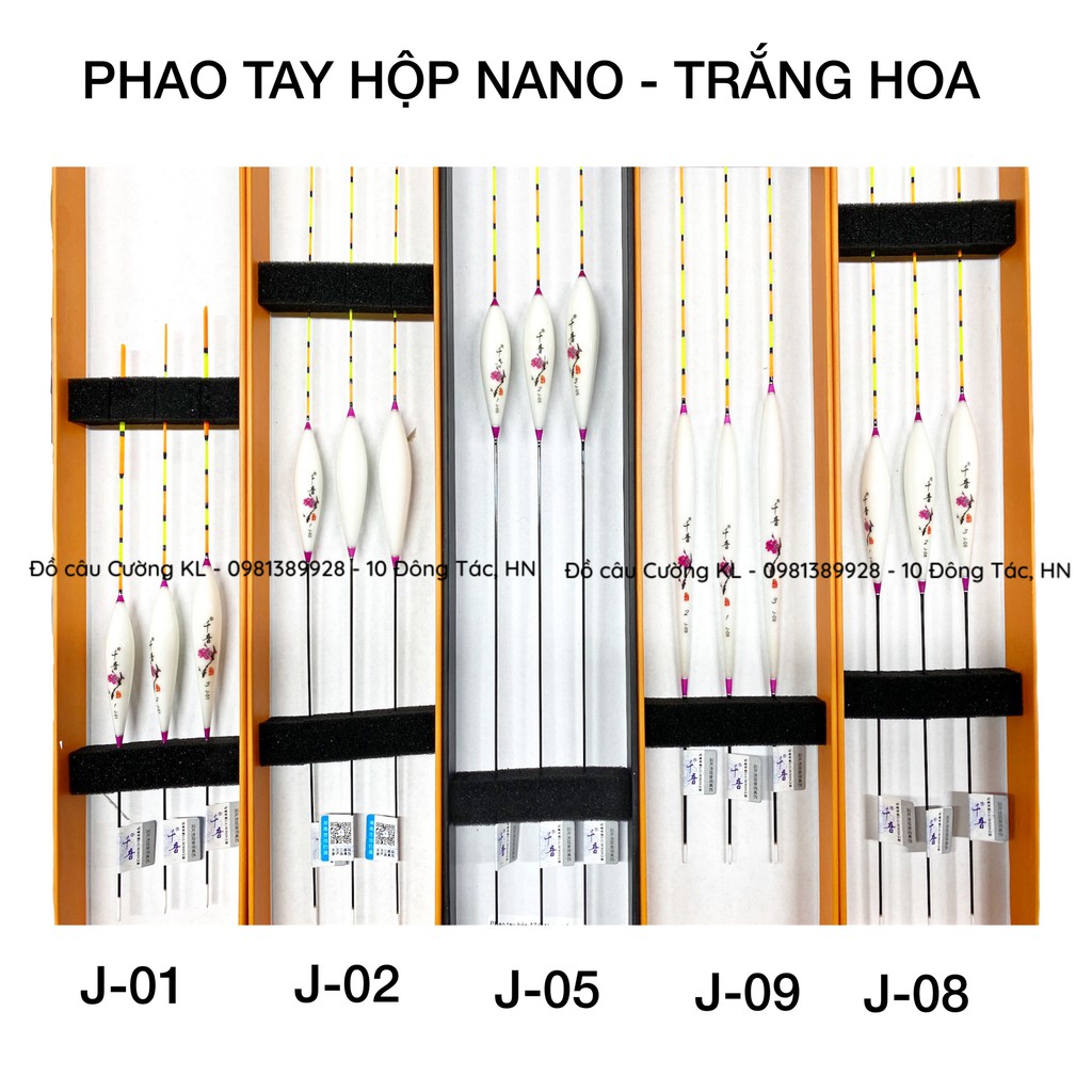 Phao tay câu cá hộp Nano trắng và xanh hồng