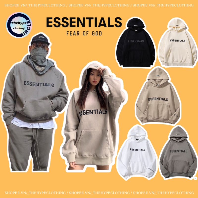 🔥 Áo hoodie Fear Of God FOG Essentials Charcoal SS20 cao cấp, Áo khoác nỉ form rộng Essentials in chữ