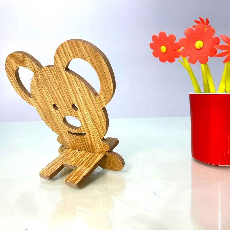 Kệ điện thoại giá đỡ máy tính bảng thông minh hình con chuột dễ thương bằng gỗ kích thước 16.5cm x 15.6cm