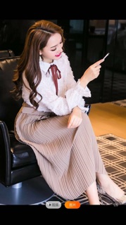 Set chân váy nhún áo buộc nơ