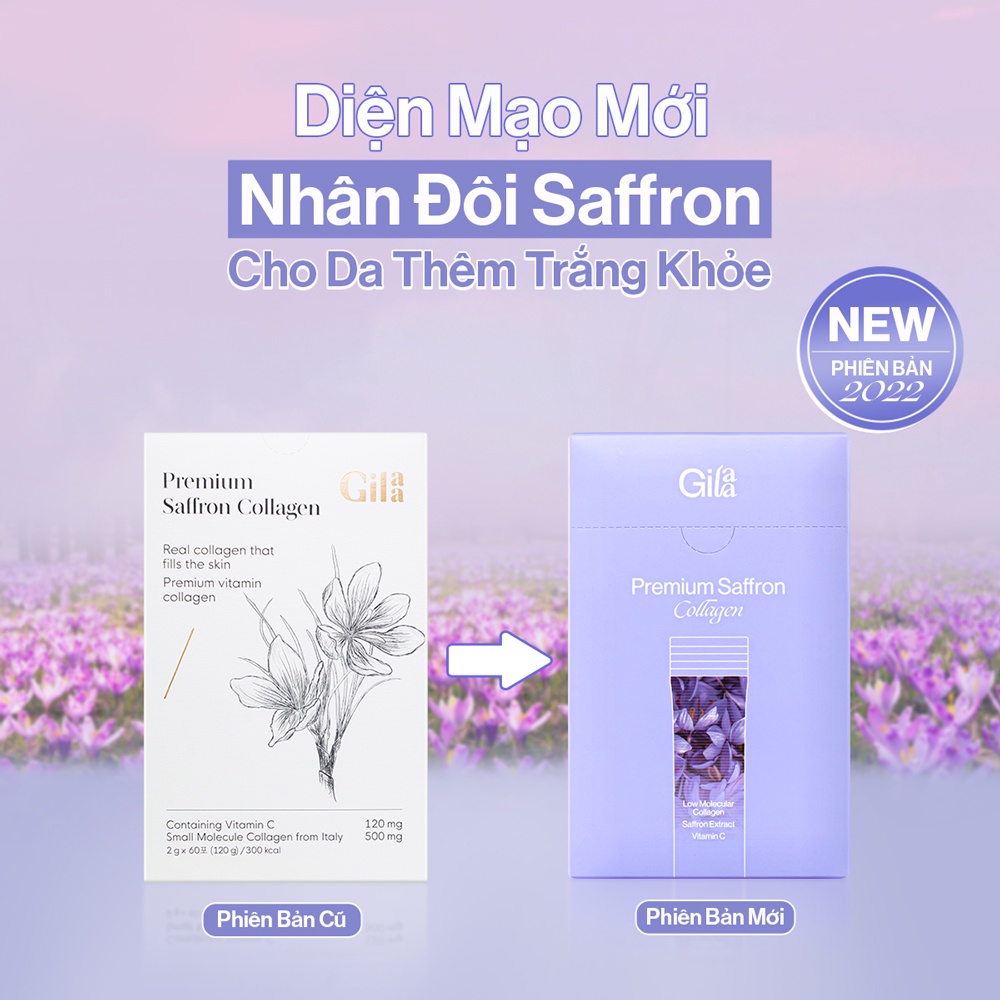 Bột Uống Collagen Gilaa Cao Cấp Kết Hợp Saffron Premium Saffron Collagen 2gx60 Gói