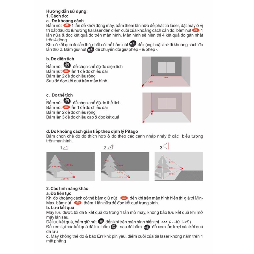 [50m] Thước đo khoảng cách bằng tia laser SNDWAY SW-M50 , Phạm vi đo 50m