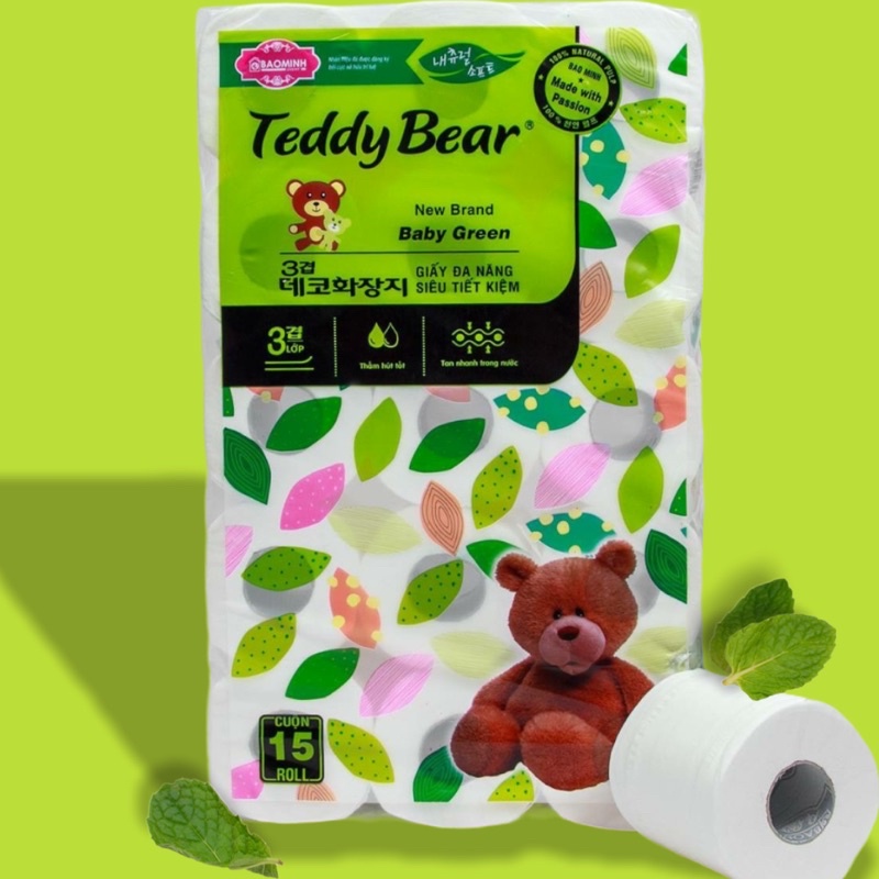 COMBO 30 cuộn TEDDY BEAR Giấy vệ sinh có lõi giấy lụa Trắng Dai Mềm Mịn