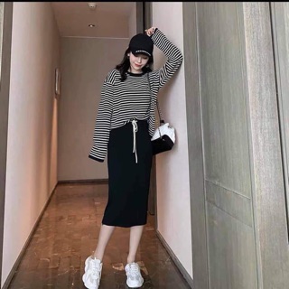 Set áo kẻ đen chân váy vnxk cực hot hit ‼️‼️