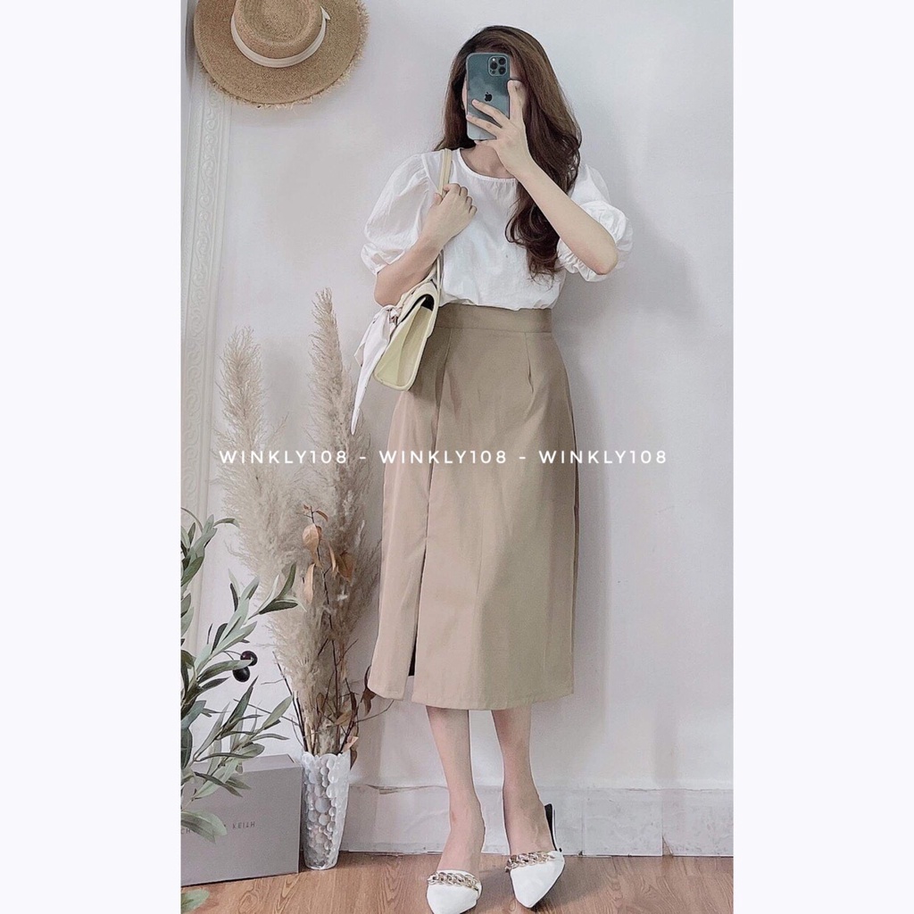 [Ảnh thật] Áo sơ mi bèo nữ cổ tròn cộc tay bồng tiểu thư - Áo babydoll trơn kiểu tay bồng