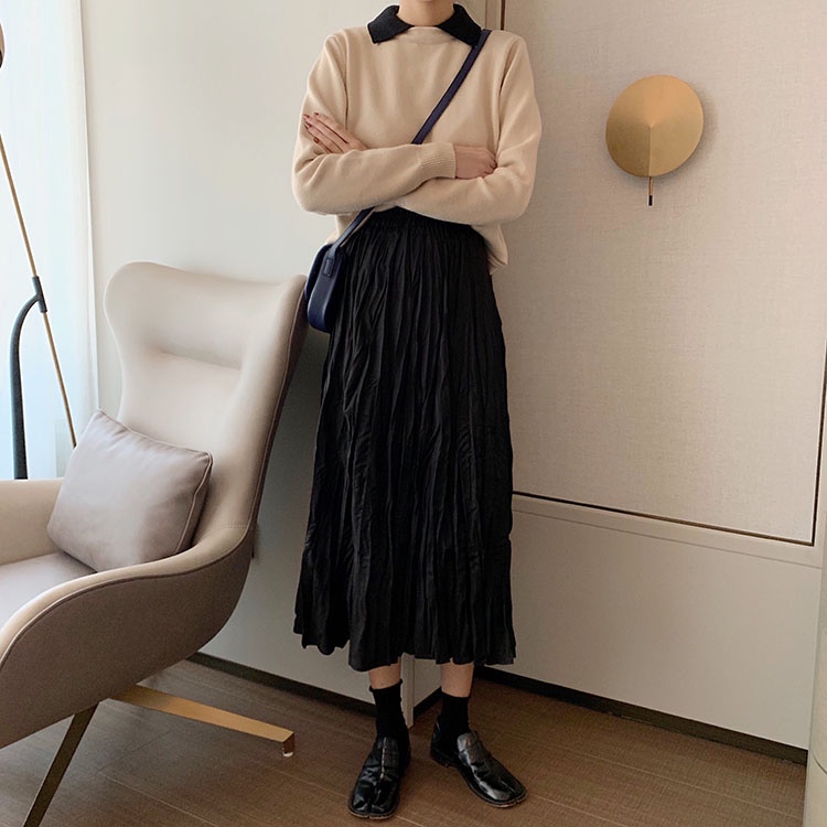 Chân váy SUXI dáng chữ A xếp ly đơn giản phong cách Hàn Quốc cho nữ