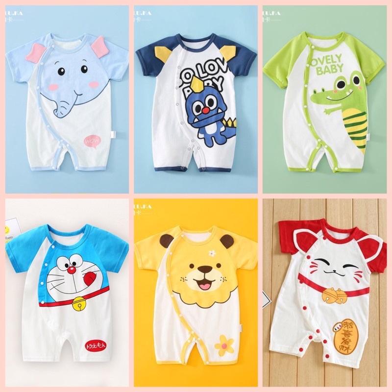 Bộ body Bodysuit cộc tay hình 6 con thú đáng yêu cho bé 0-12 tháng tuổi
