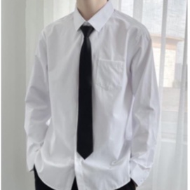 Cà vạt học sinh bản nhỏ và lớn kỷ yếu cho nam nữ vải phi bóng và silk màu đen style hàn quốc caravat tự thắt KING C01
