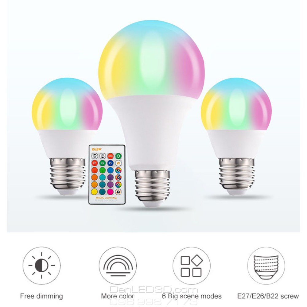 Bóng Đèn LED Búp Tròn 16 Triệu Màu RGB Kèm Remote Chuôi E27