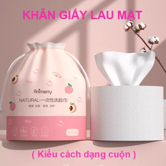 Khăn lau mặt dùng 1 lần nội địa Trung lau khô, lau ướt, Khăn giấy đa năng Animerry túi 150g