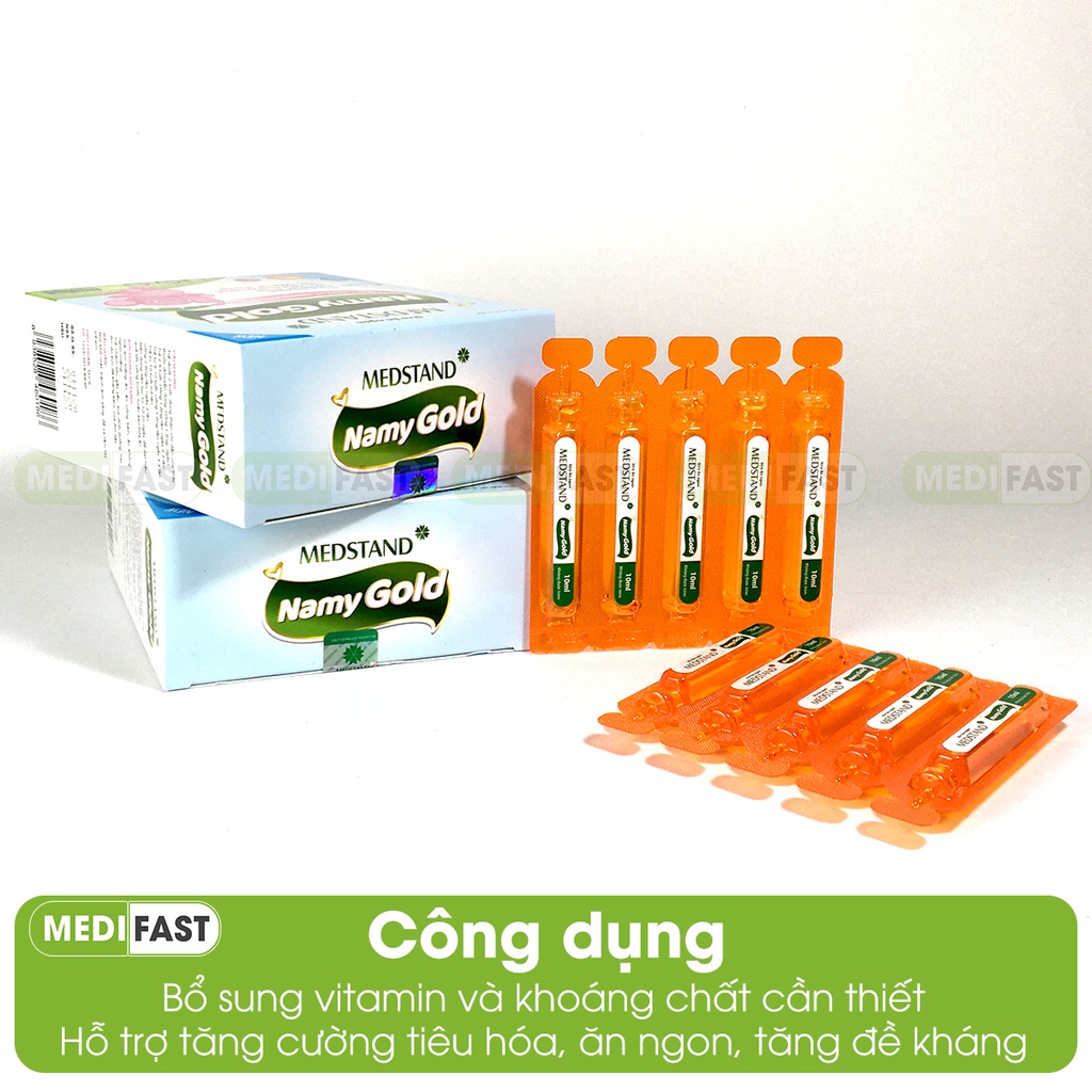 Siro ăn ngon Medstand Namy Gold hộp 20 ống bổ sung vitamin khoáng chất giúp bé ăn ngon ngủ kĩ tăng cân sức đề kháng