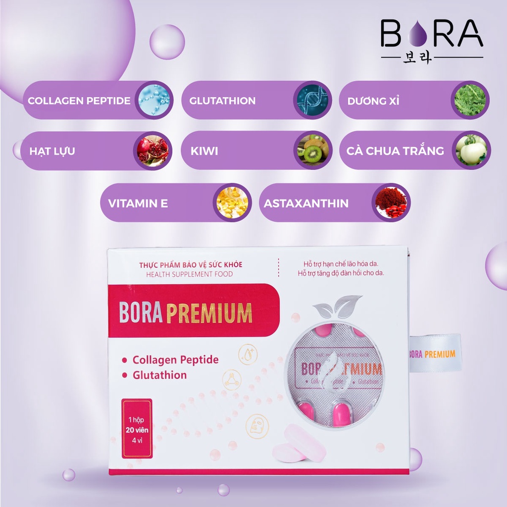 Viên Uống Trắng Da Cao Cấp BORA PREMIUM Giúp Trẻ Hóa Sáng Mịn Làn Da Hộp 20 viên