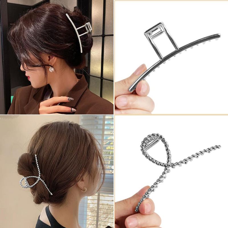 [Mới] Kẹp Tóc Màu Bạc / Kẹp Tóc Lớn / Kẹp Tóc Đuôi Ngựa Đơn Giản Thời Trang Phong Cách INS Hàn Quốc Cho Nữ